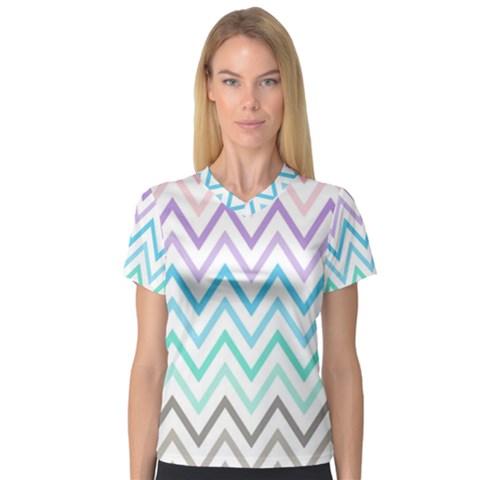 Colorful Wavy Lines Women s V-neck Sport Mesh Tee by Brittlevirginclothing