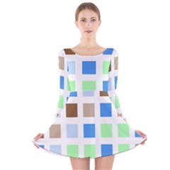 Colorful Green Background Tile Pattern Long Sleeve Velvet Skater Dress by Amaryn4rt