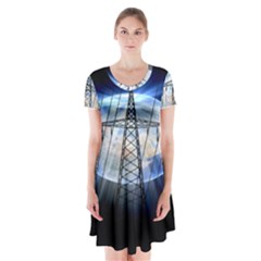 Energy Revolution Current Short Sleeve V-neck Flare Dress by Nexatart