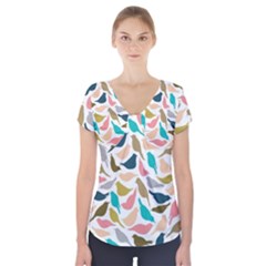 Colorful Birds Short Sleeve Front Detail Top by Brittlevirginclothing