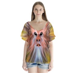 Monster Ghost Horror Face Flutter Sleeve Top by Nexatart