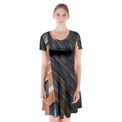 Building Architecture Skyscraper Short Sleeve V-neck Flare Dress by Nexatart
