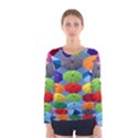 Color Umbrella Blue Sky Red Pink Grey And Green Folding Umbrella Painting Women s Long Sleeve Tee View1
