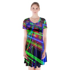 Electronics Board Computer Trace Short Sleeve V-neck Flare Dress by Nexatart