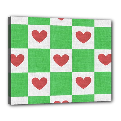 Fabric Texture Hearts Checkerboard Canvas 20  X 16  by Nexatart