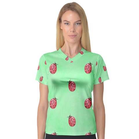 Ladybug Pattern Women s V-neck Sport Mesh Tee by Nexatart