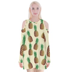 Pineapple Wallpaper Pattern Velvet Long Sleeve Shoulder Cutout Dress by Nexatart