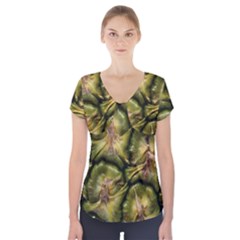 Pineapple Fruit Close Up Macro Short Sleeve Front Detail Top by Nexatart