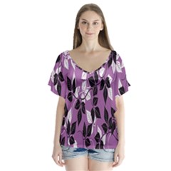 Floral Pattern Background Flutter Sleeve Top by Amaryn4rt