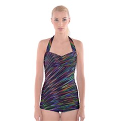 Texture Colorful Abstract Pattern Boyleg Halter Swimsuit  by Amaryn4rt