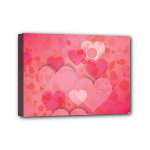 Hearts Pink Background Mini Canvas 7  X 5  by Amaryn4rt