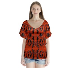 3d Metal Pattern On Wood Flutter Sleeve Top by Amaryn4rt