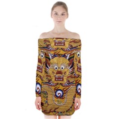 Chinese Dragon Pattern Long Sleeve Off Shoulder Dress by Amaryn4rt