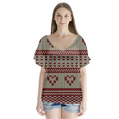 Stitched Seamless Pattern With Silhouette Of Heart Flutter Sleeve Top by Amaryn4rt