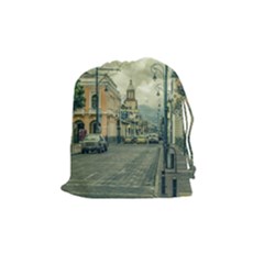 Historic Center Urban Scene At Riobamba City, Ecuador Drawstring Pouches (medium)  by dflcprints
