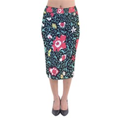 Vintage Floral Wallpaper Background Velvet Midi Pencil Skirt by Simbadda