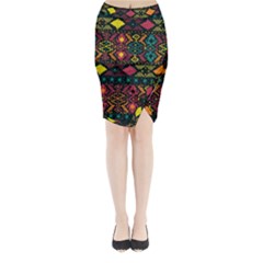 Traditional Art Ethnic Pattern Midi Wrap Pencil Skirt by Simbadda