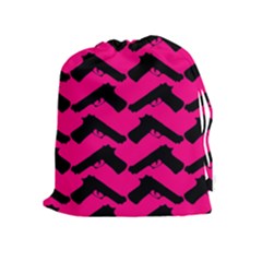 Pink Gun Drawstring Pouches (extra Large) by boho