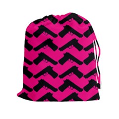 Pink Gun Drawstring Pouches (xxl) by boho