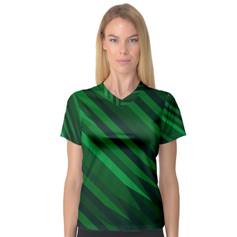 Abstract Blue Stripe Pattern Background Women s V-neck Sport Mesh Tee by Simbadda