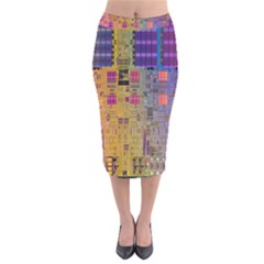 Circuit Board Pattern Lynnfield Die Velvet Midi Pencil Skirt by Simbadda