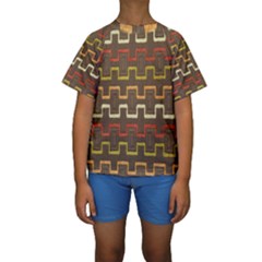 Fabric Texture Vintage Retro 70s Zig Zag Pattern Kids  Short Sleeve Swimwear by Simbadda