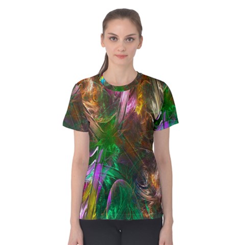 Fractal Texture Abstract Messy Light Color Swirl Bright Women s Cotton Tee by Simbadda