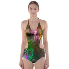 Fractal Texture Abstract Messy Light Color Swirl Bright Cut-out One Piece Swimsuit by Simbadda