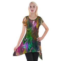 Fractal Texture Abstract Messy Light Color Swirl Bright Short Sleeve Side Drop Tunic by Simbadda