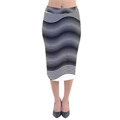 Two Layers Consisting Of Curves With Identical Inclination Patterns Velvet Midi Pencil Skirt by Simbadda