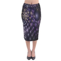 Fractal Patterns Dark Circles Velvet Midi Pencil Skirt by Simbadda