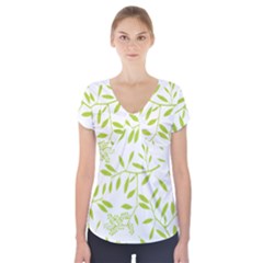 Leaves Pattern Seamless Short Sleeve Front Detail Top by Simbadda
