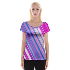 Line Obliquely Pink Women s Cap Sleeve Top by Simbadda