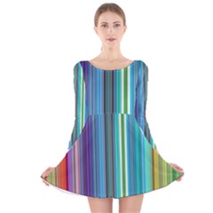 Color Stripes Long Sleeve Velvet Skater Dress by Simbadda