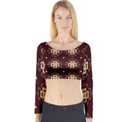 Seamless Ornament Symmetry Lines Long Sleeve Crop Top by Simbadda