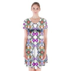 Floral Ornament Baby Girl Design Short Sleeve V-neck Flare Dress by Simbadda