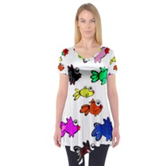 Fishes Marine Life Swimming Water Short Sleeve Tunic  by Simbadda