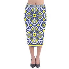 Tiles Panel Decorative Decoration Velvet Midi Pencil Skirt by Simbadda