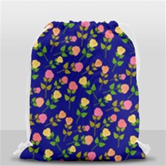 Flowers Roses Floral Flowery Blue Background Drawstring Bag (small) by Simbadda