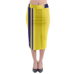 Yellow Blue Background Stripes Midi Pencil Skirt by Simbadda