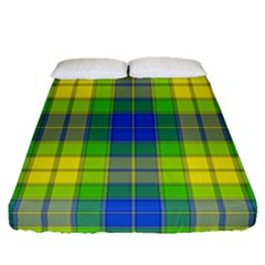 Spring Plaid Yellow Fitted Sheet (queen Size) by Simbadda