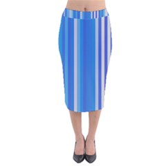 Color Stripes Blue White Pattern Velvet Midi Pencil Skirt by Simbadda
