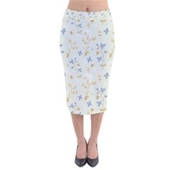 Vintage Hand Drawn Floral Background Velvet Midi Pencil Skirt by TastefulDesigns