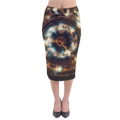 Science Fiction Energy Background Velvet Midi Pencil Skirt by Simbadda