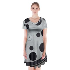 Turntable Record System Tones Short Sleeve V-neck Flare Dress by Simbadda