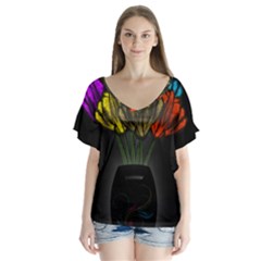 Flowers Painting Still Life Plant Flutter Sleeve Top by Simbadda