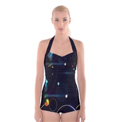 Glare Light Luster Circles Shapes Boyleg Halter Swimsuit  by Simbadda