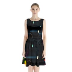 Glare Light Luster Circles Shapes Sleeveless Chiffon Waist Tie Dress by Simbadda