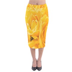 Yellow Neon Flowers Velvet Midi Pencil Skirt by Simbadda