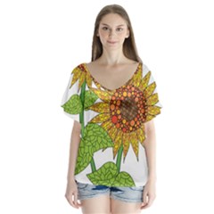Sunflowers Flower Bloom Nature Flutter Sleeve Top by Simbadda